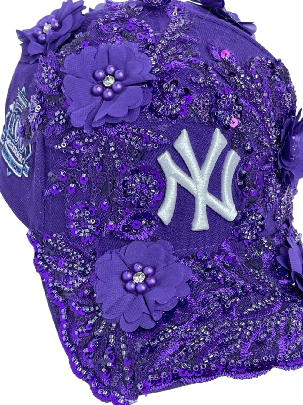 New York Yankees Purple Embellished Floral Sequin Baseball Cap